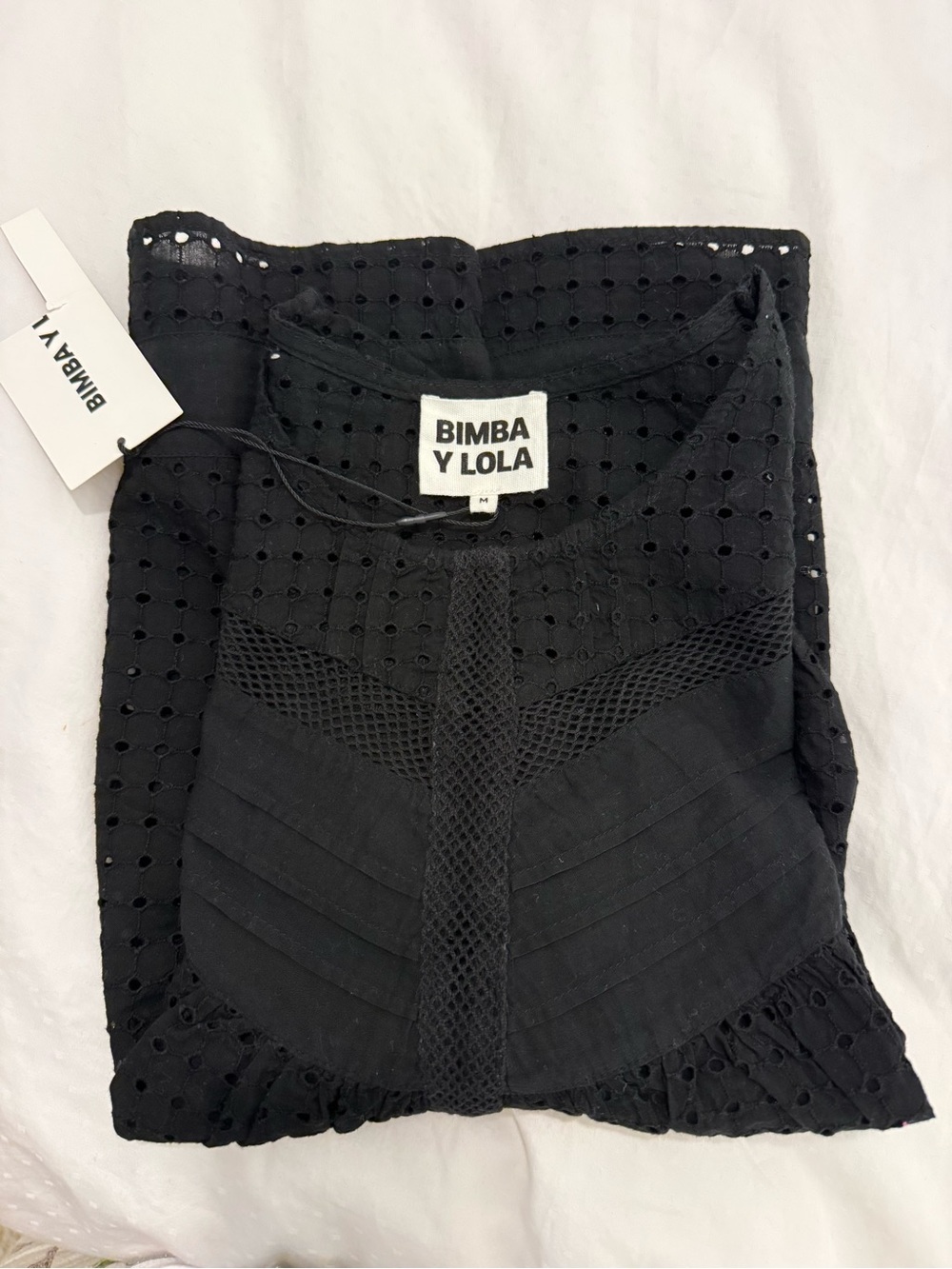 Bimba Y Lola Black Eyelet Lace-Trim Top